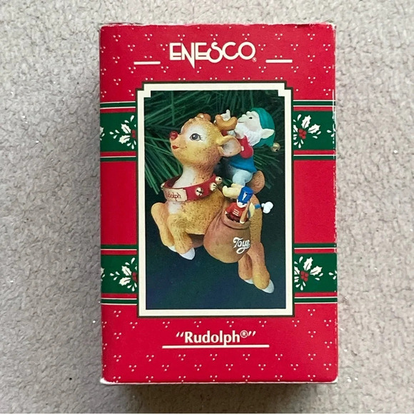 Vintage Enesco “Rudolph” Christmas Tree Ornament-1991-Festive-Holiday-Elf-Gifts - Picture 3 of 3